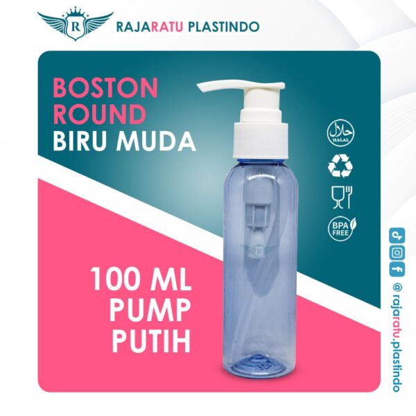 Botol BR 100 ml Biru Muda + Pump Putih
