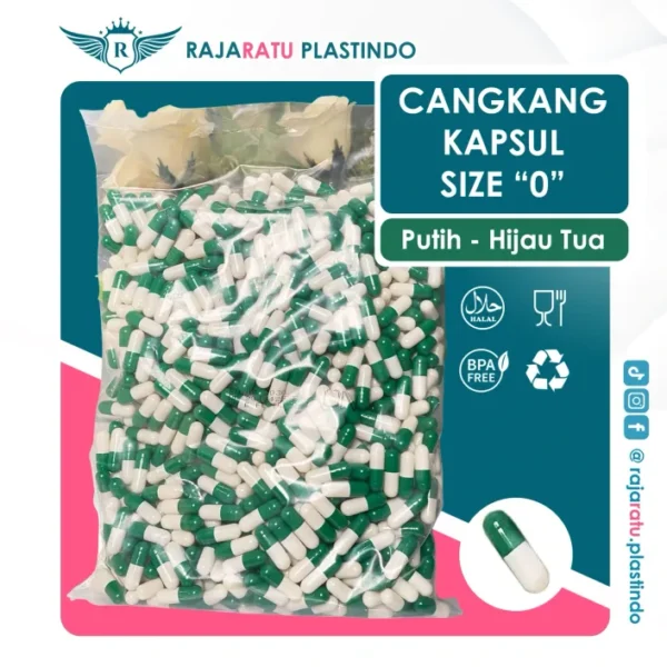 Cangkang Kapsul Size "0" Putih Hijau Tua - Kapsulindo