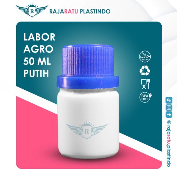Botol Labor Agro 50 ml HDPE Putih – Tutup Variasi Warna - Image 7