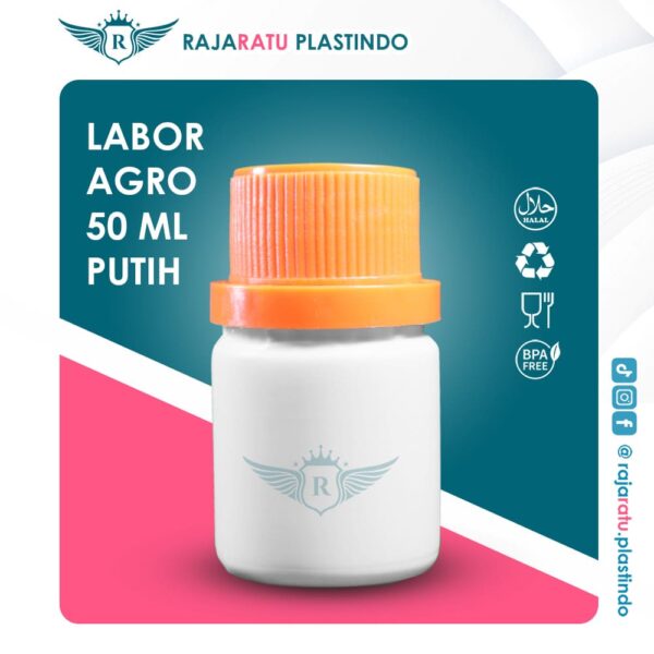 Botol Labor Agro 50 ml HDPE Putih – Tutup Variasi Warna - Image 2