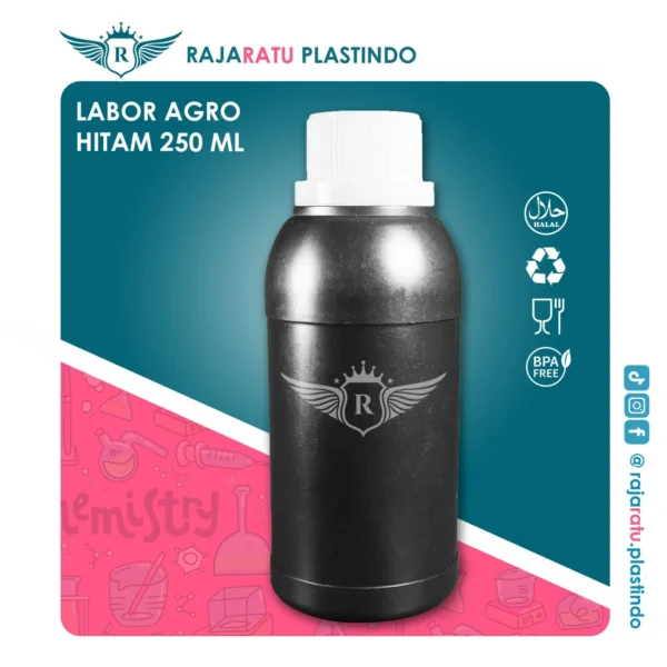 Botol Labor Agro 250 ml HDPE Hitam – Tutup Variasi Warna - Image 2