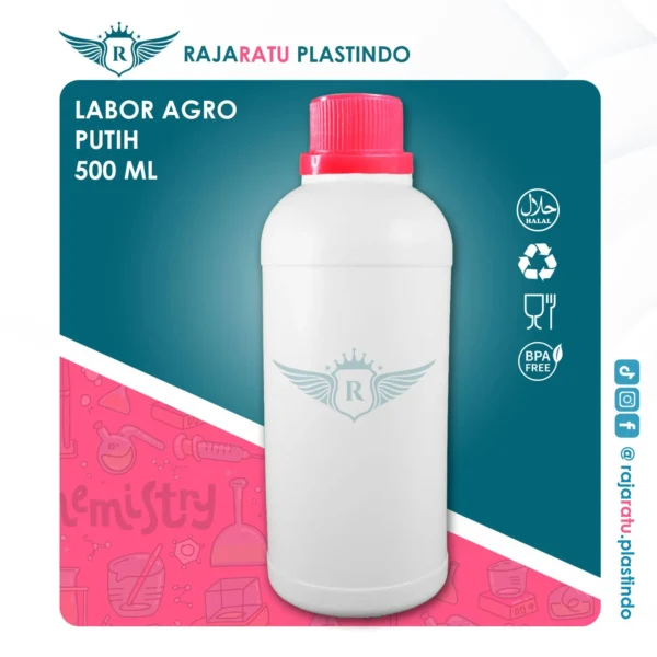 Botol Labor 500 ml HDPE Putih– Tutup Beragam Warna - Image 3