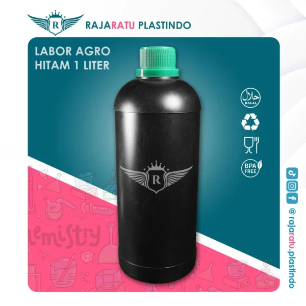 Botol Labor Agro 1 Liter HDPE Hitam  – Tutup Varian Warna - Image 3