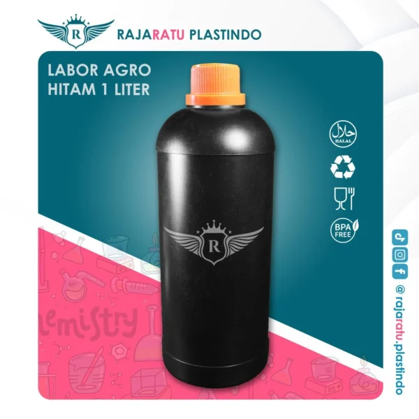 Botol Labor Agro 1 Liter HDPE Hitam  – Tutup Varian Warna - Image 7
