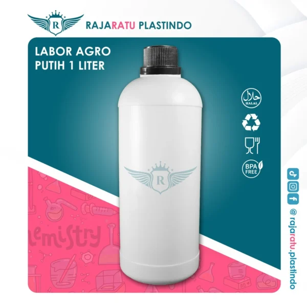 Botol Labor Agro 1 Liter HDPE (Putih Susu) – Tutup Varian Warna - Image 3